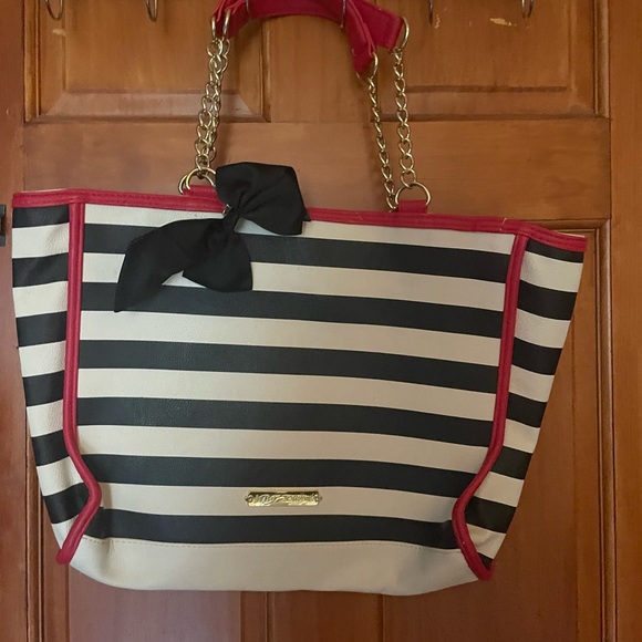 Handbags - White with black striped Betsey Johnson purse